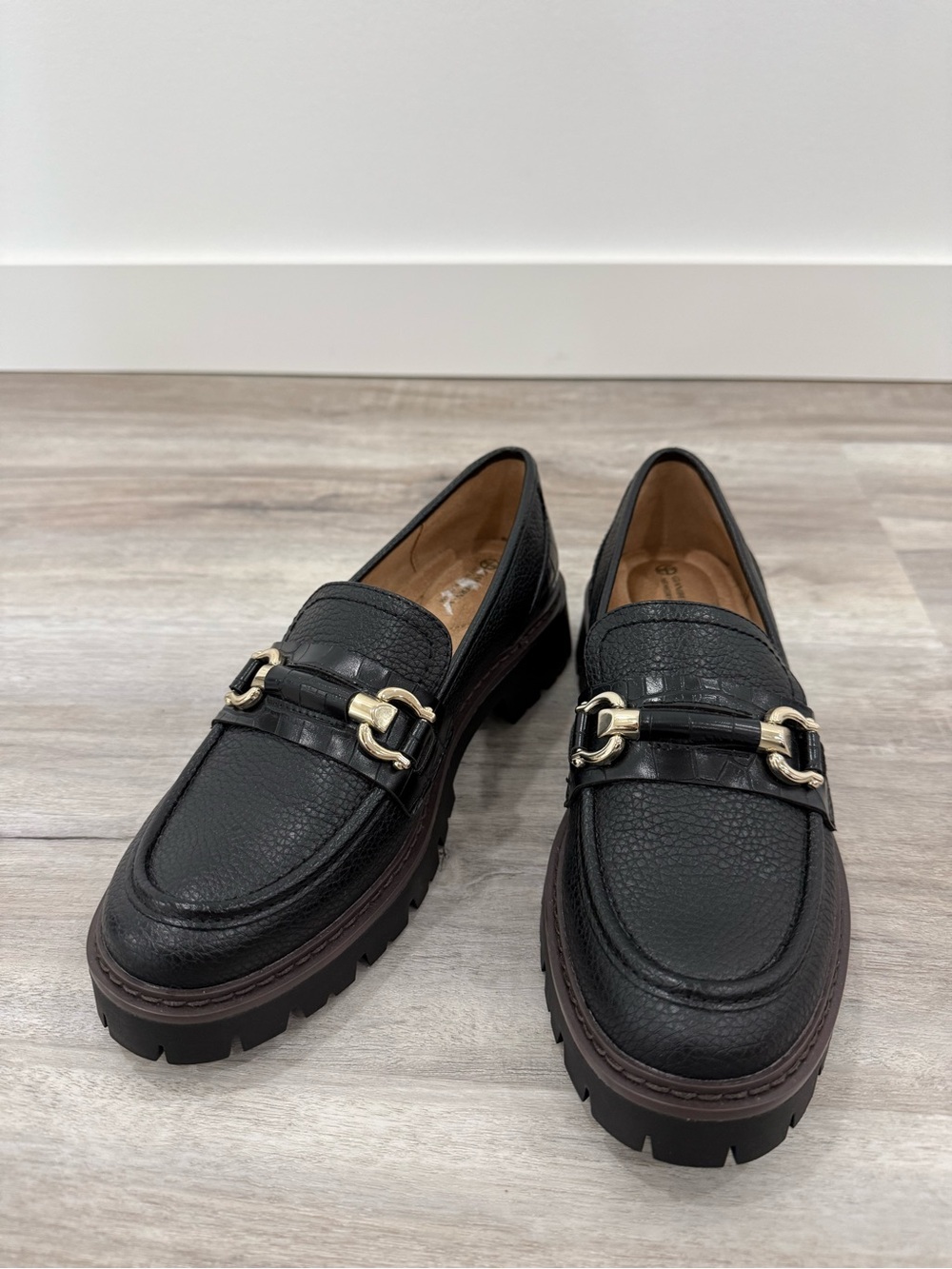 Black Leather Giani Bernini Buckle Loafers - Picture 1 of 6